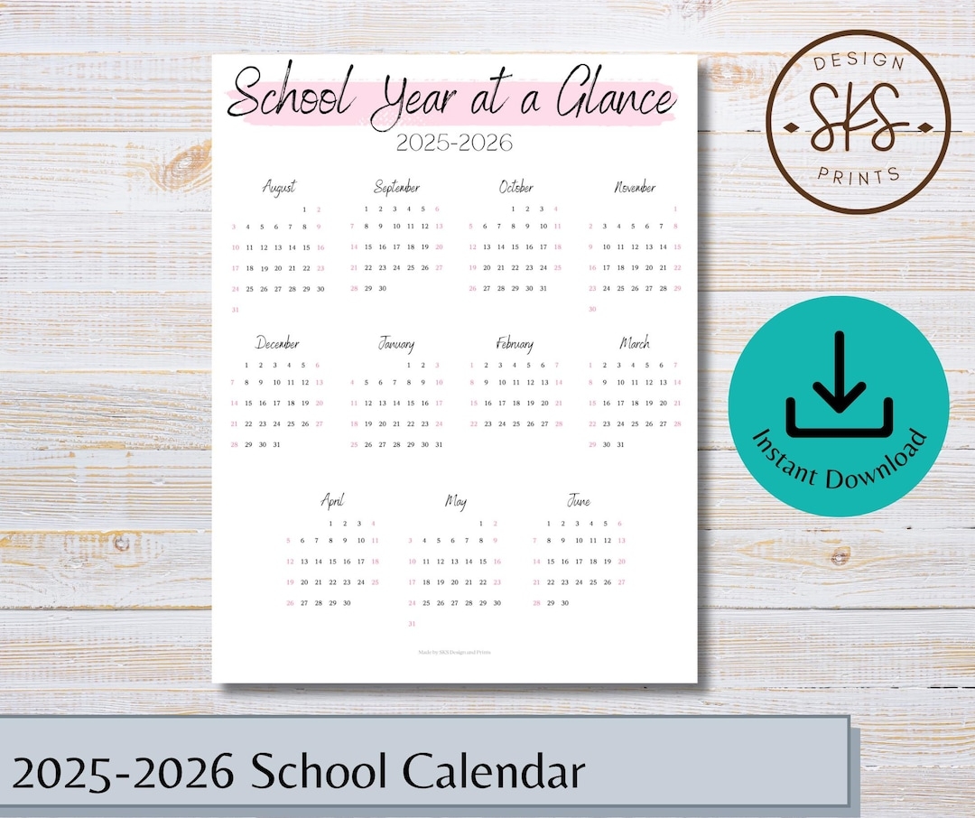 School Year At Glance Academic Calendar 2025 26 Etsy