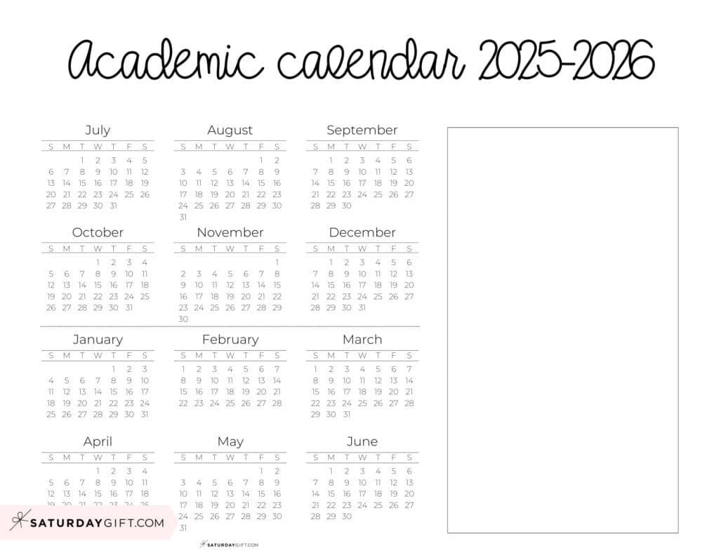 free printable academic calendar 2025-26
