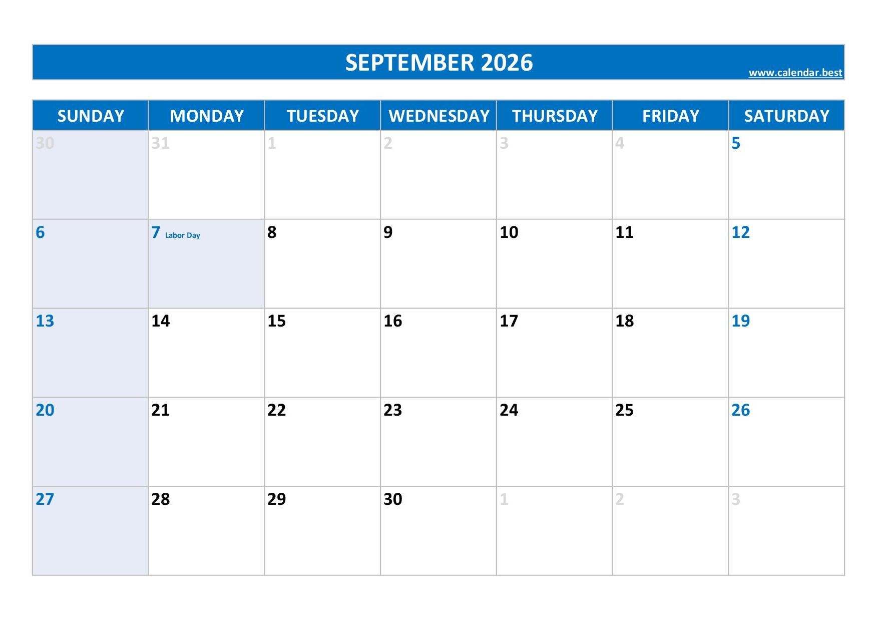 September 2026 Calendar Calendar best
