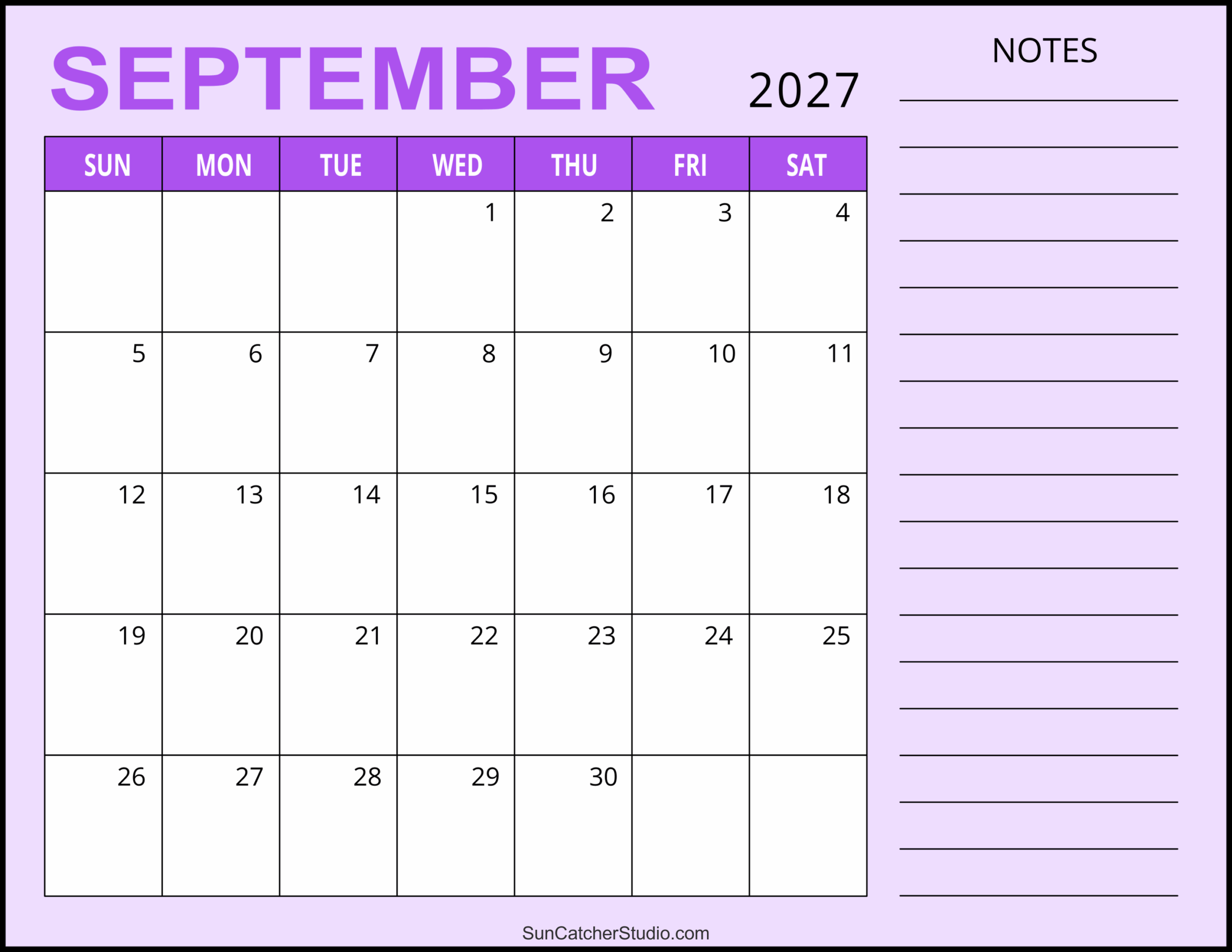 september 2027 calendar printable
