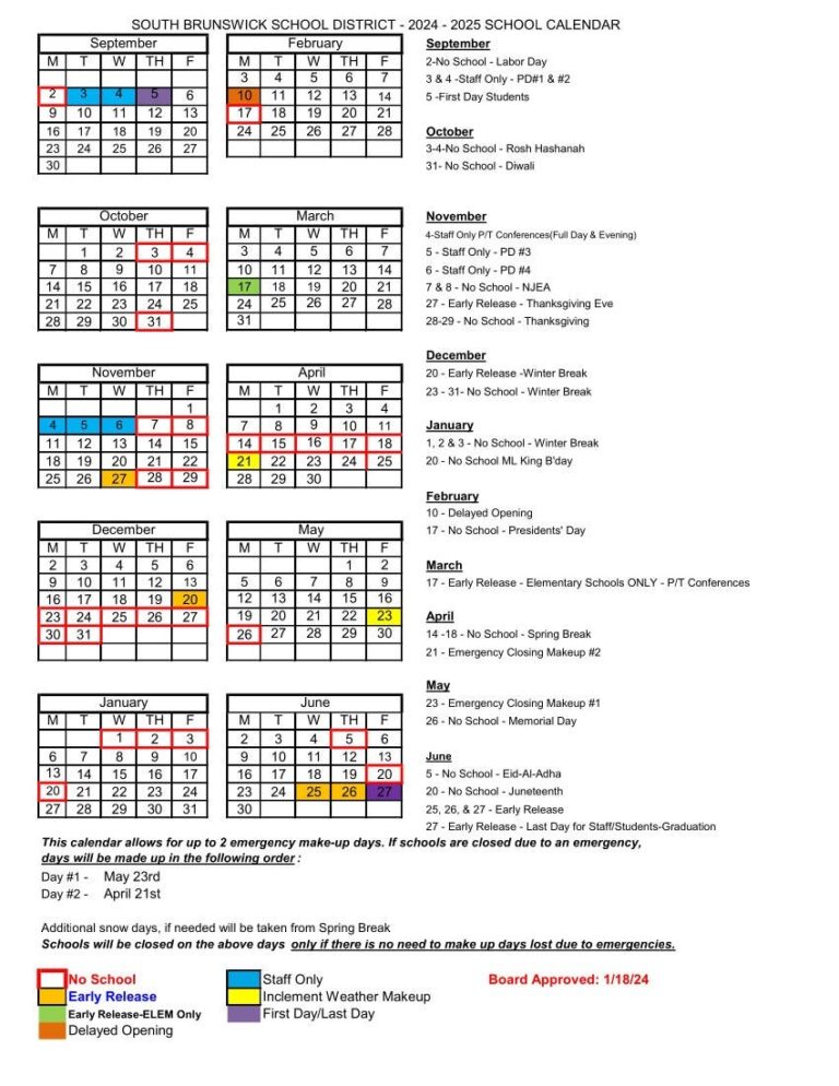 South Brunswick BOE Adopts 2024 25 School Calendar South Brunswick NJ Patch
