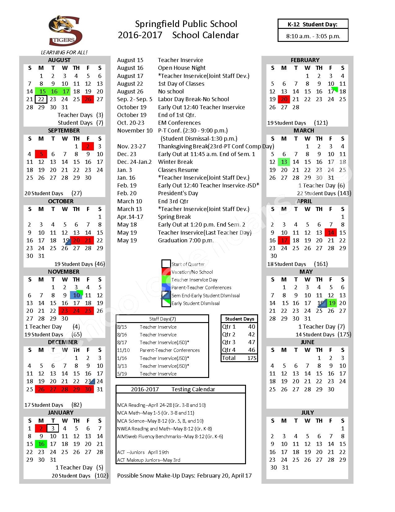 springfield public schools calendar