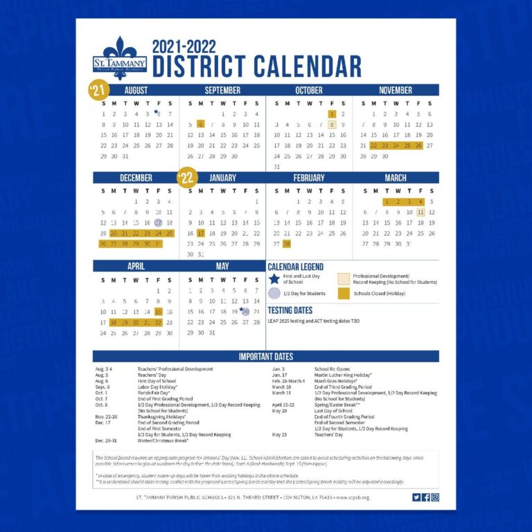 St Tammany Parish Public Schools On X We Know Parents And Families Like To Plan Ahead Here s The 2021 2022 District Calendar So You Can Put Important Dates In Your Planner STPPSLeads Https t co oyGwzu6DJO