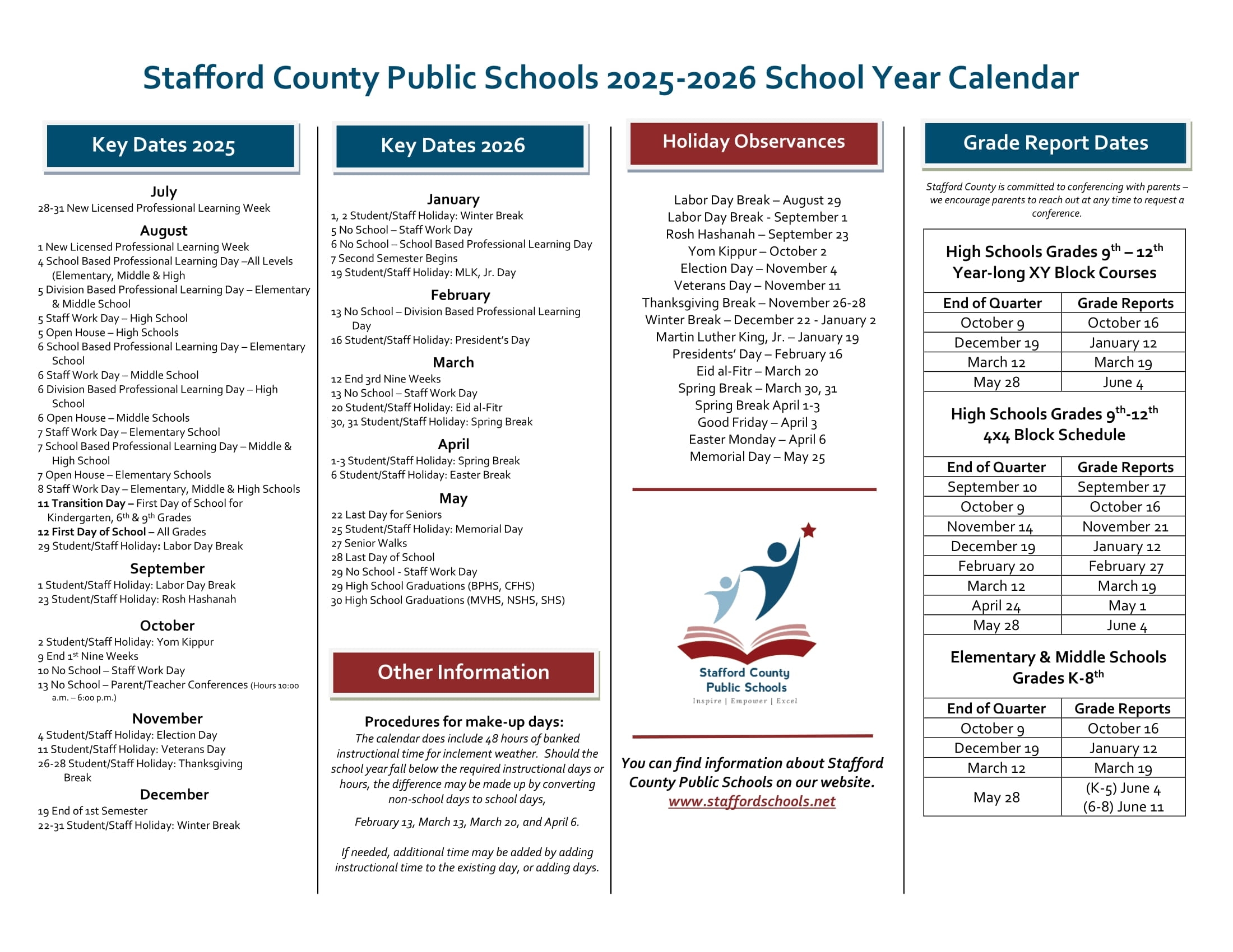 Stafford County Public Schools Calendar 25 26 Revised pdf EduCounty