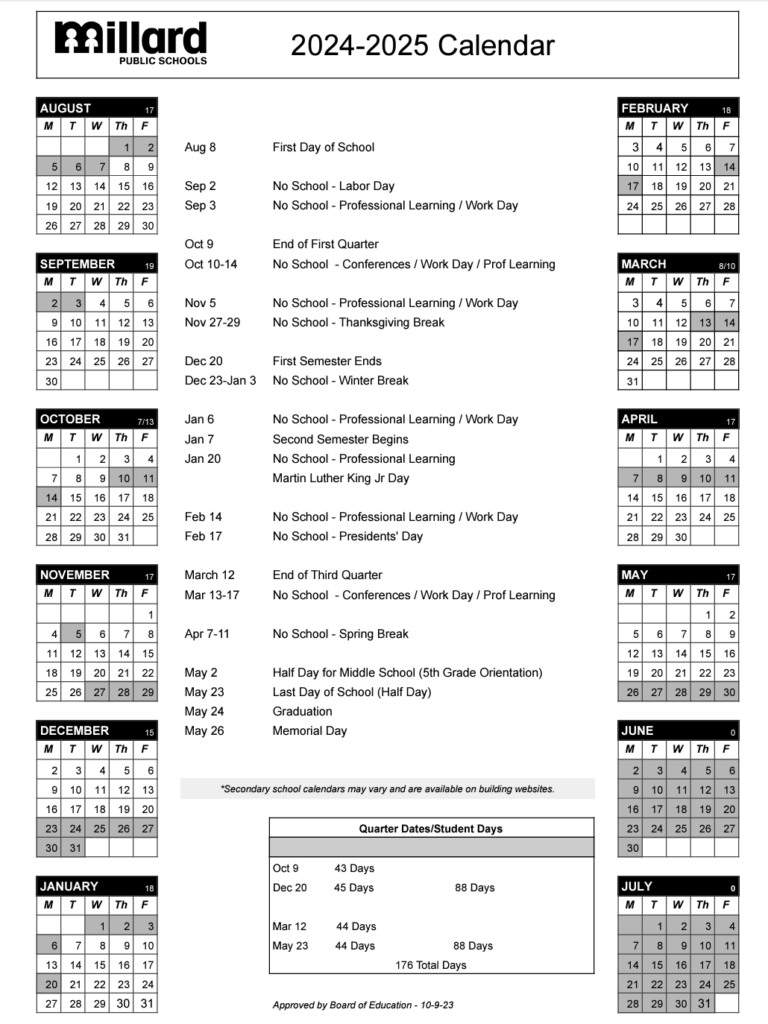 Student Calendars Cather Elementary School Millard Public Schools