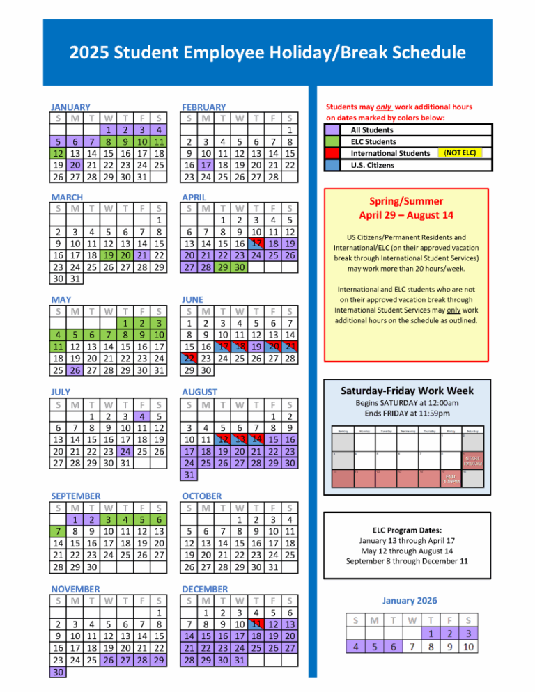 Student Employee Holiday Break Schedule