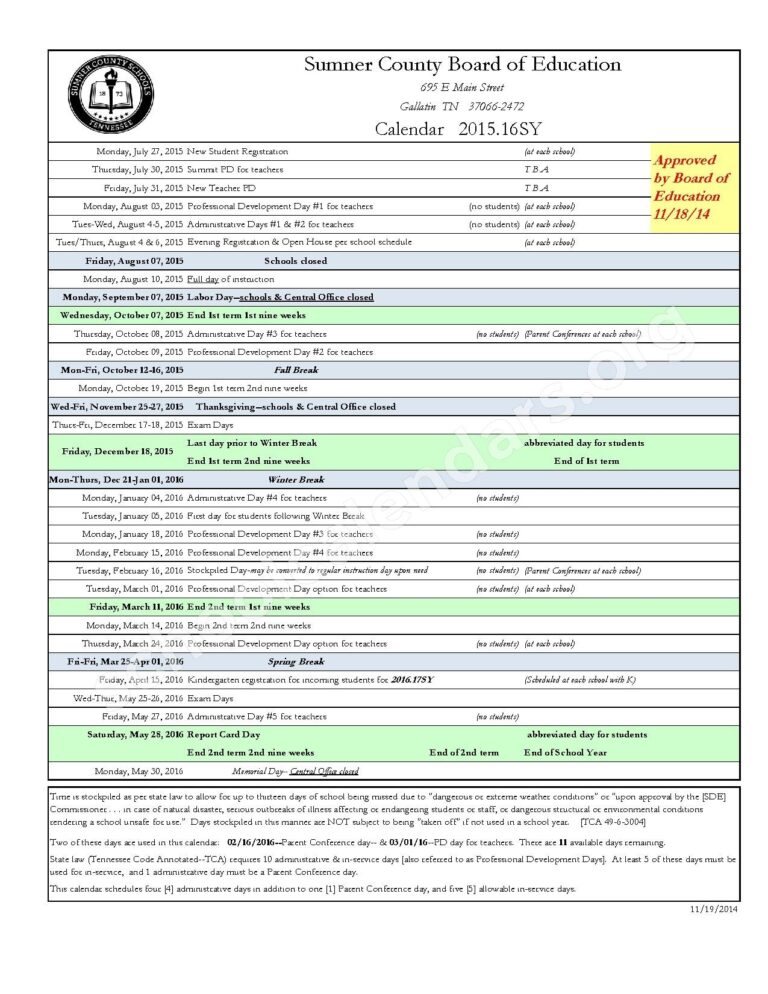 Sumner County Board Of Education Calendar Customizable Calendar Ideas
