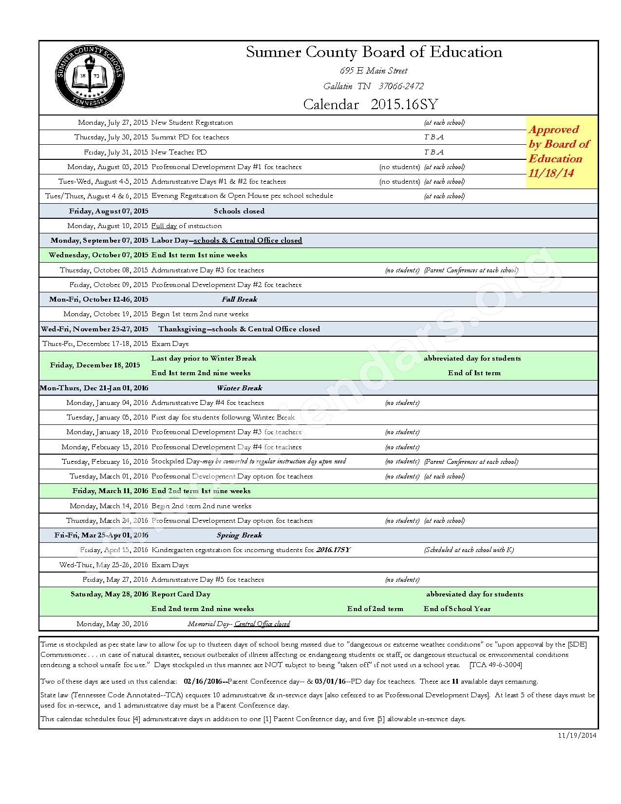 Sumner County Board Of Education Calendar Customizable Calendar Ideas