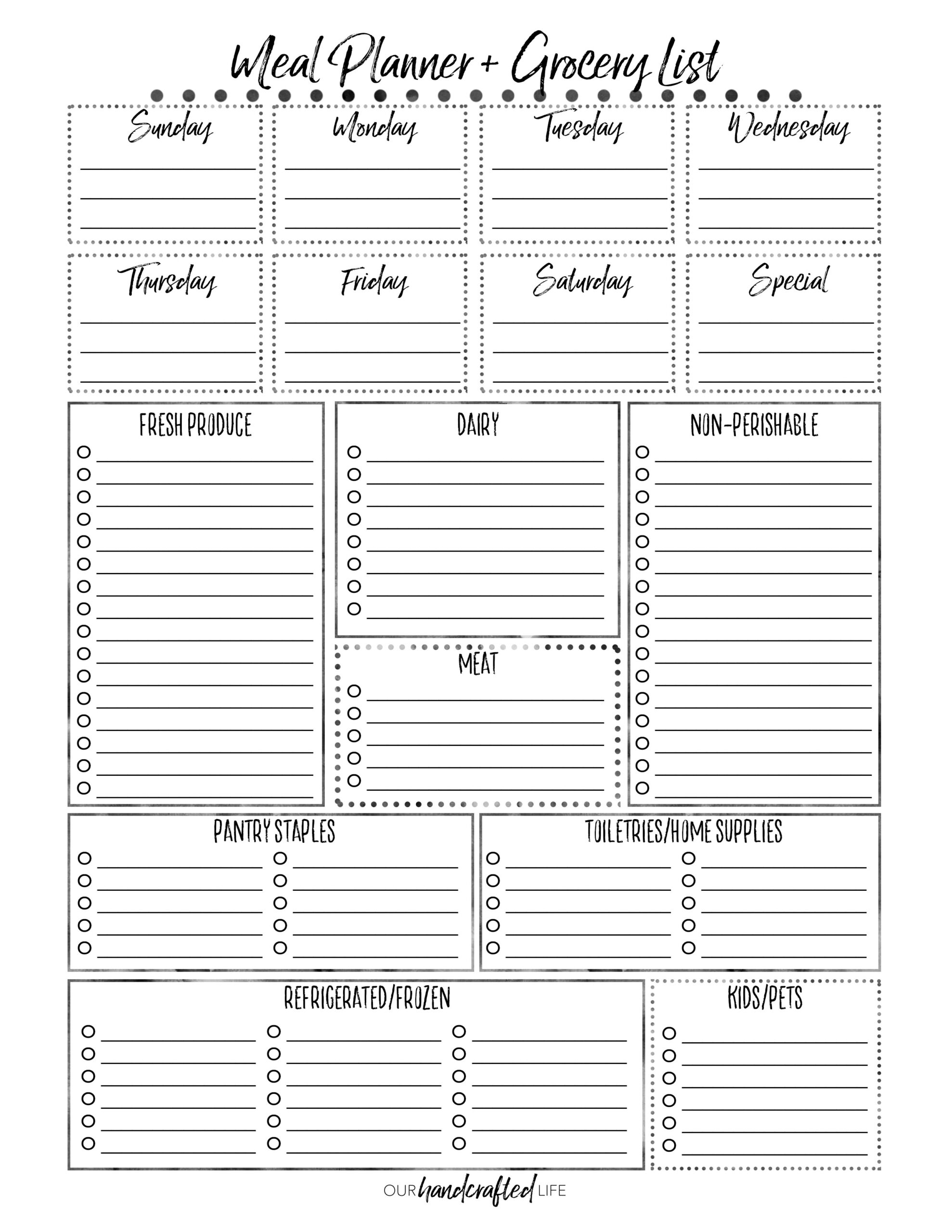 free printable weekly meal planner templates