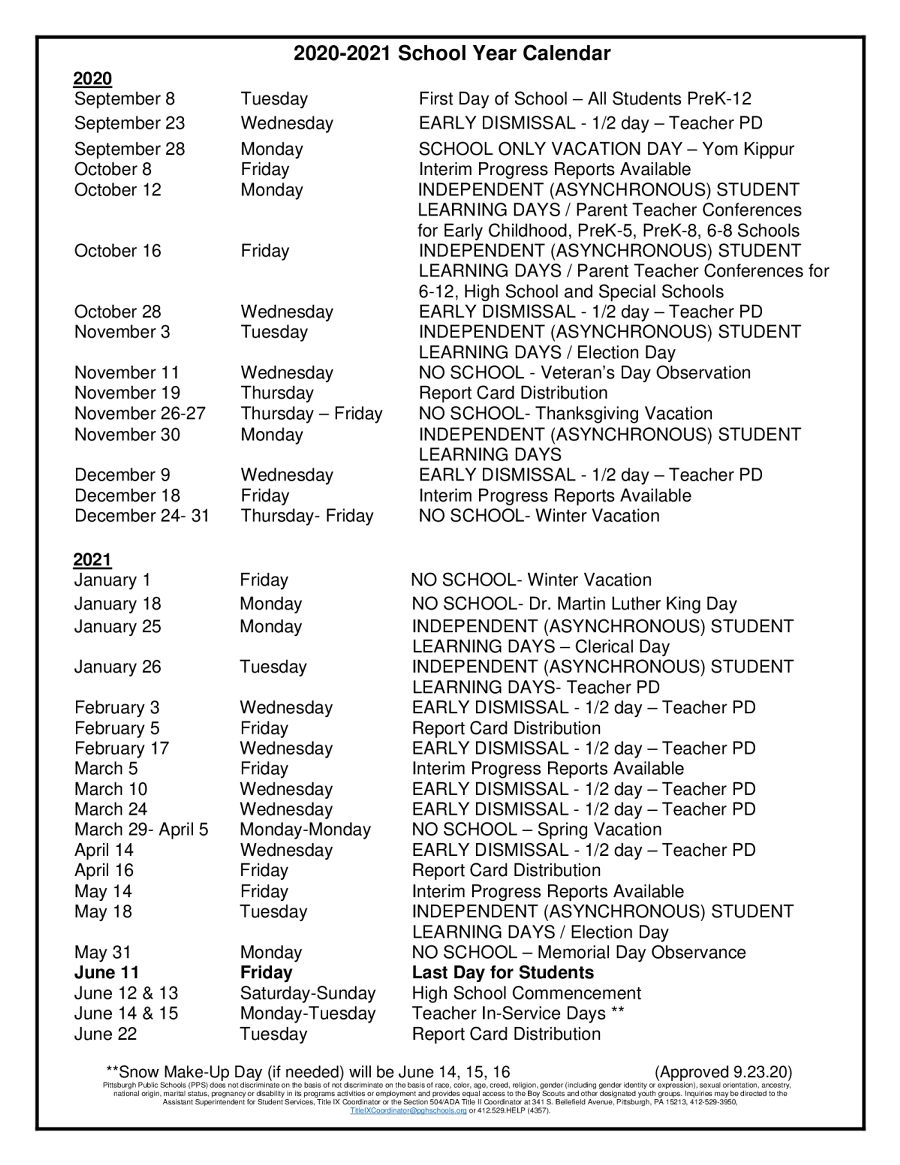 Updated 2020 2021 School Calendar