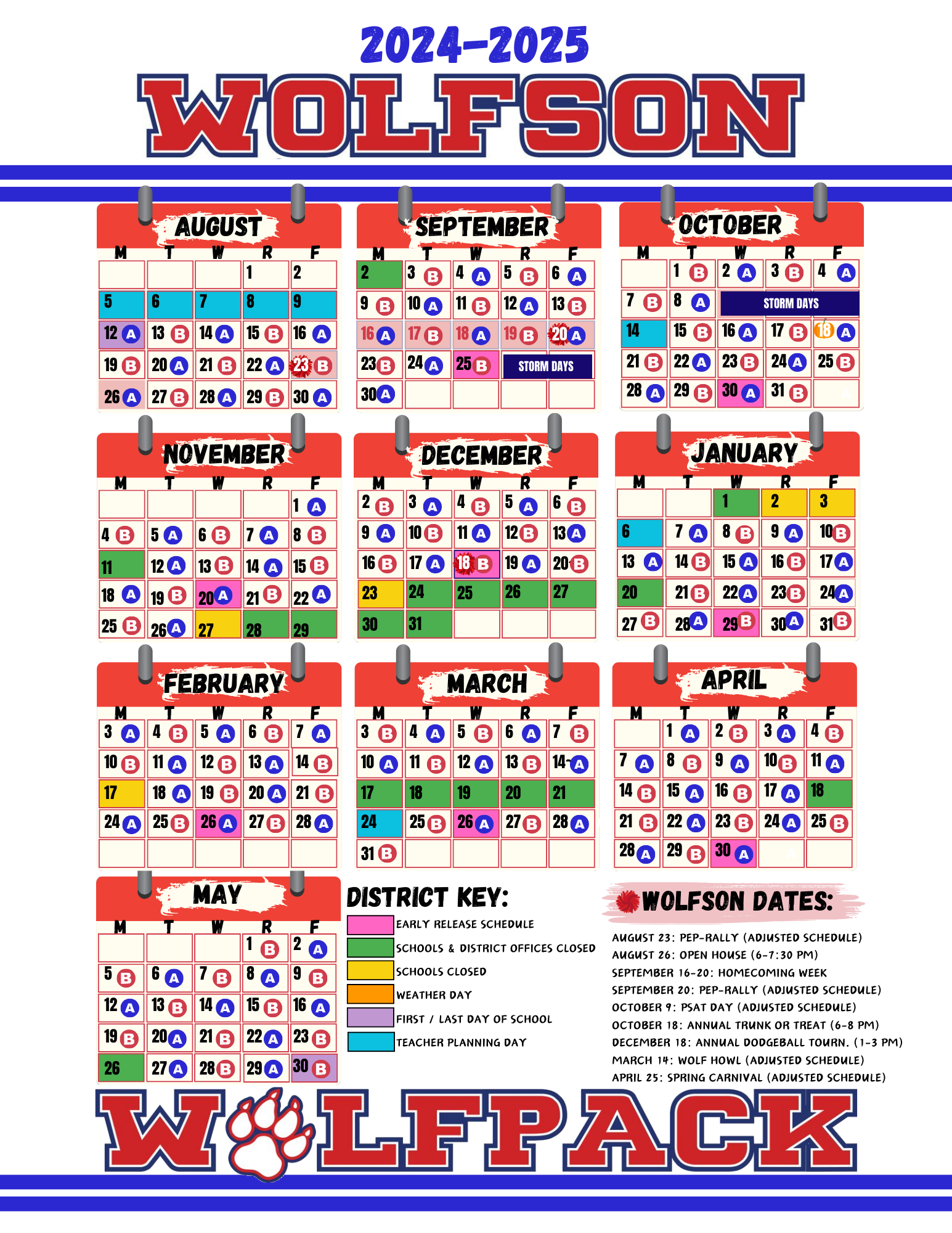 Updated A B Day Calendar Samuel W Wolfson School For Advanced Studies