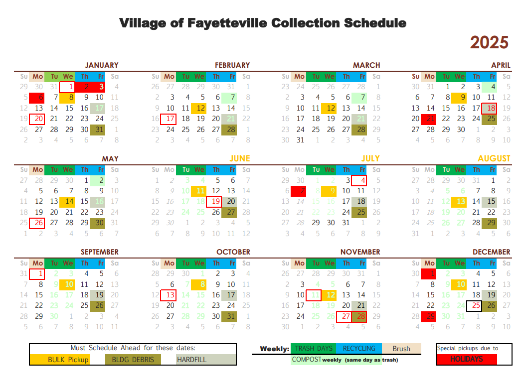 Village Fayetteville Pickup Dates For 2025 Fayetteville NY