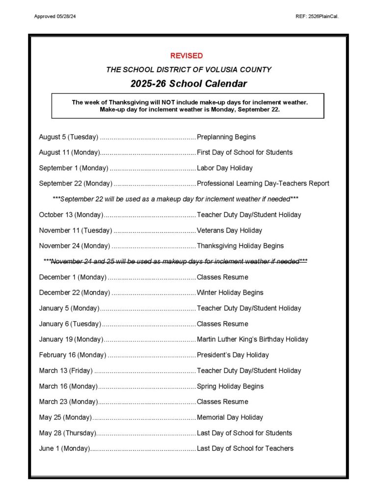 Volusia County Schools Calendar 2025 2026 District Calendar