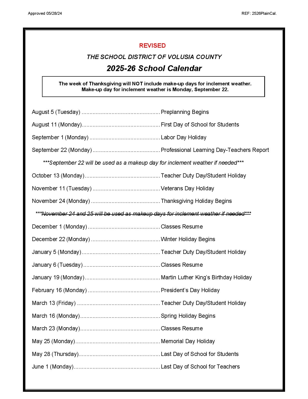 Volusia County Schools Calendar 2025 2026 District Calendar