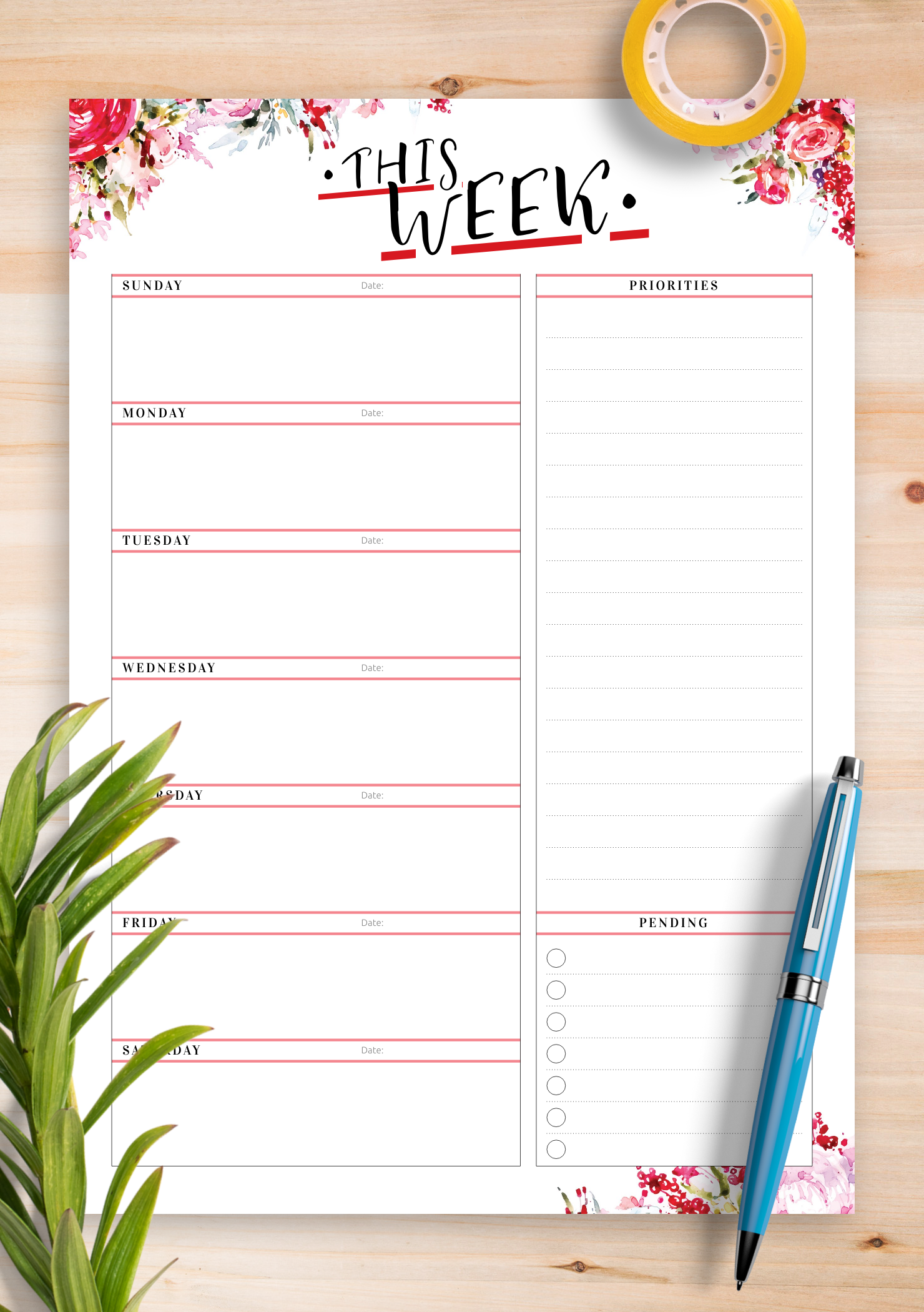 Weekly Planner with Priorities