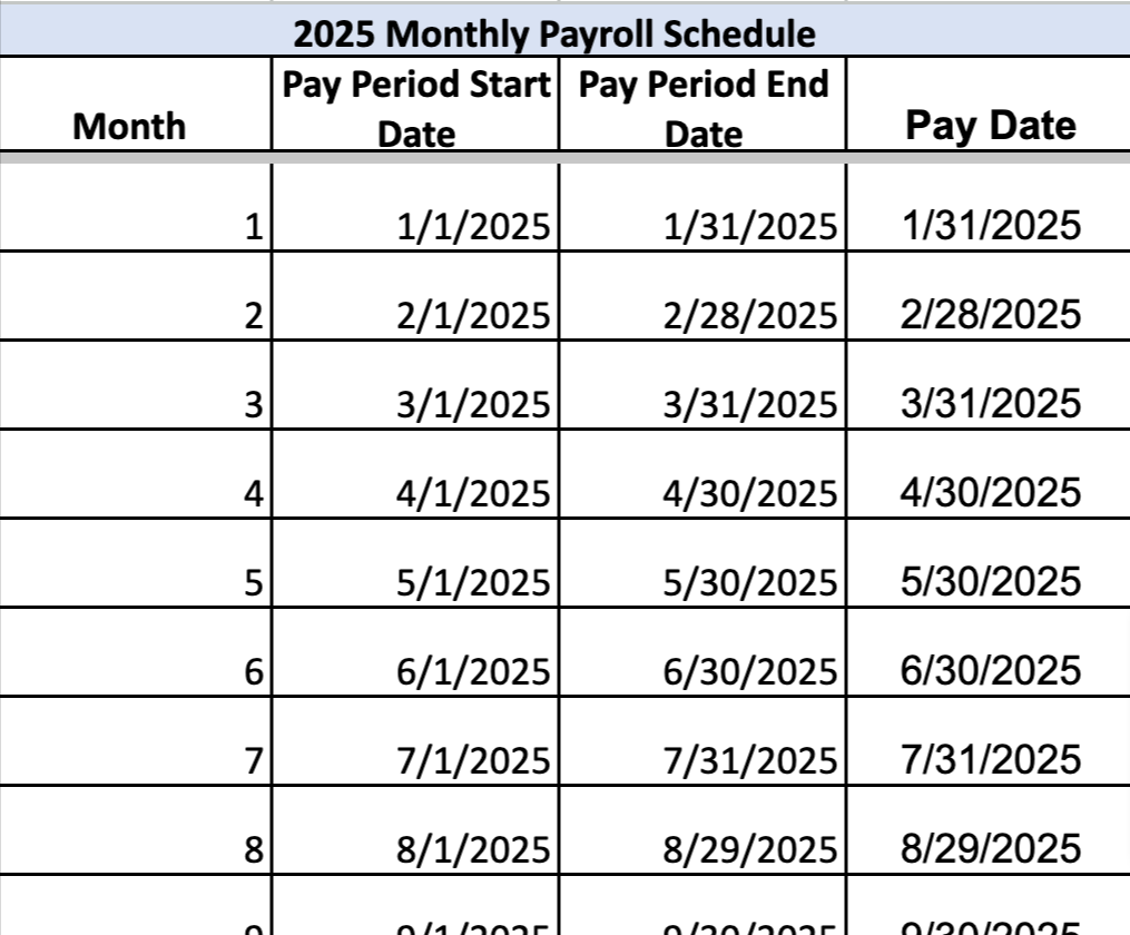 2025 state of Ohio payroll calendar