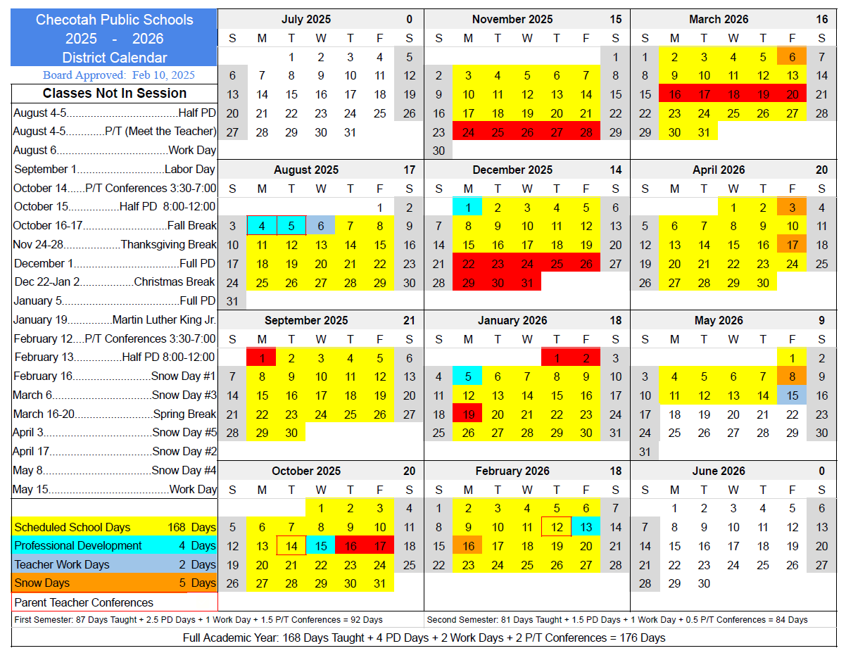 2025 2026 Checotah Schools District Calendar Checotah School District