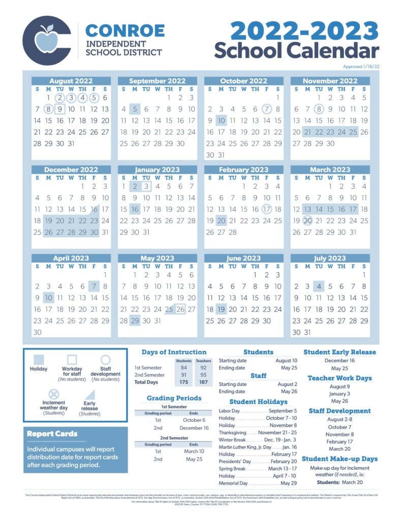 Conroe ISD Trustees Approve 22 23 School Calendar Hello Woodlands