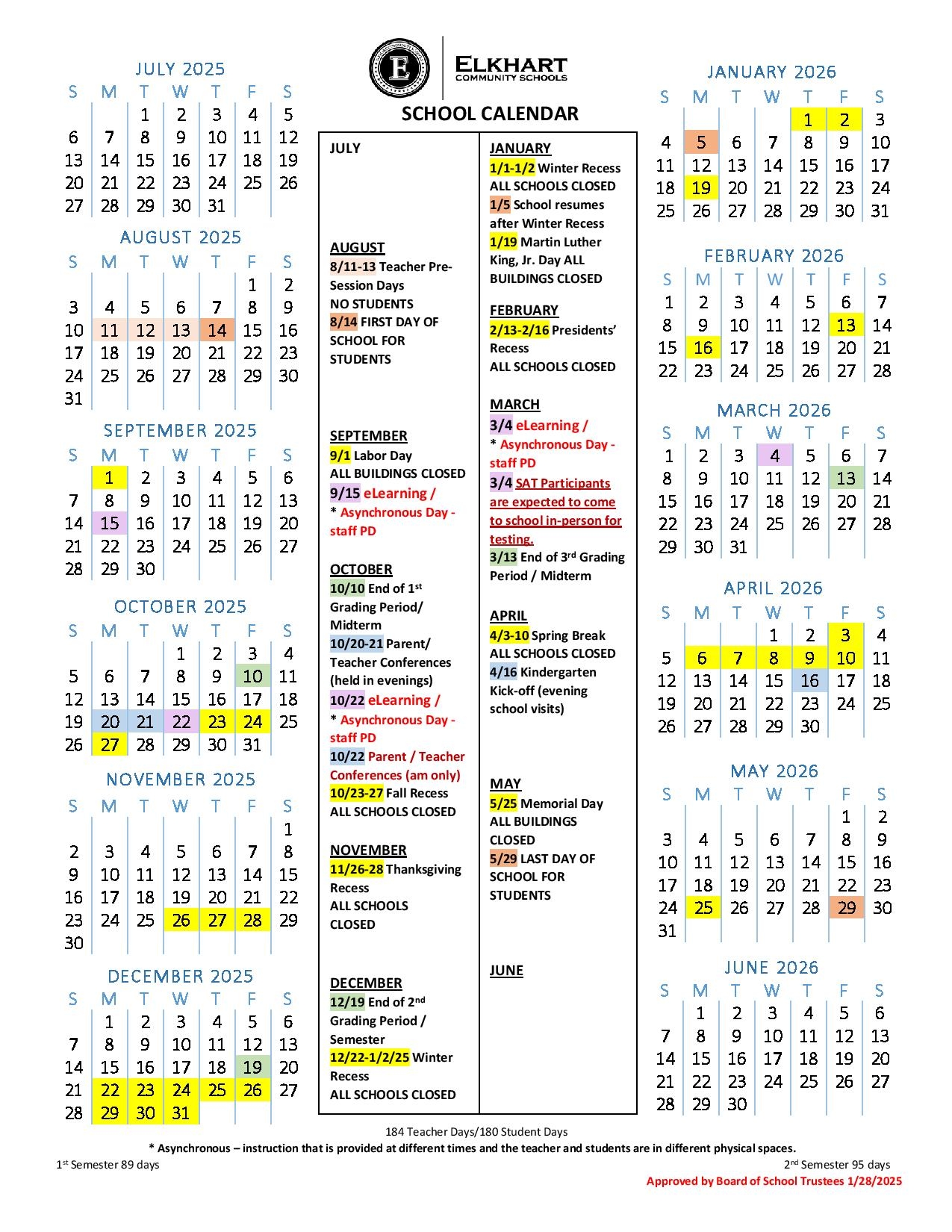 Elkhart Community Schools Calendar 2025 26 Holidays