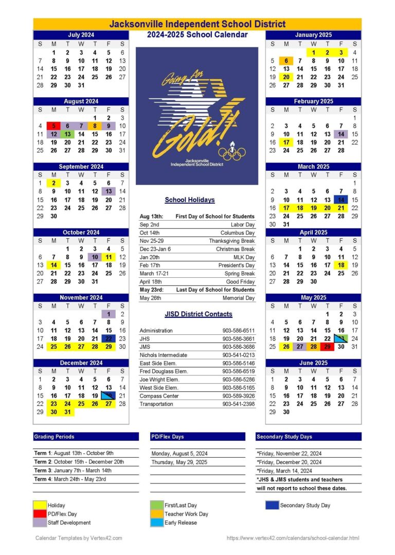 JISD Adopted School Calendar 2024 2025 JISD Annual School Calendar Jacksonville ISD