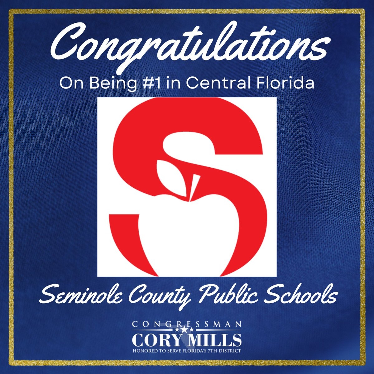Rep Cory Mills On X Congratulations On The Remarkable Achievement Of Seminole County Public Schools In Being Named The 1 School District In Central Florida And The Top District Among The